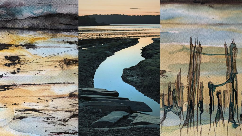 Collage of intertidal photos and paitings